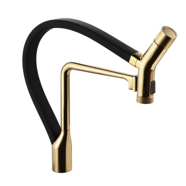 Hamat - KAPO-2000 PBB - Kanta Dual Function Hand Held Pull Off Kitchen Faucet in Polished Brass and Black Hose