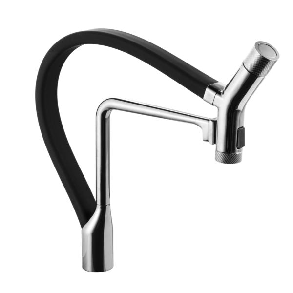 Hamat - KAPO-2000 PCB - Kanta Dual Function Hand Held Pull Off Kitchen Faucet in  Polished Chrome and Black Hose