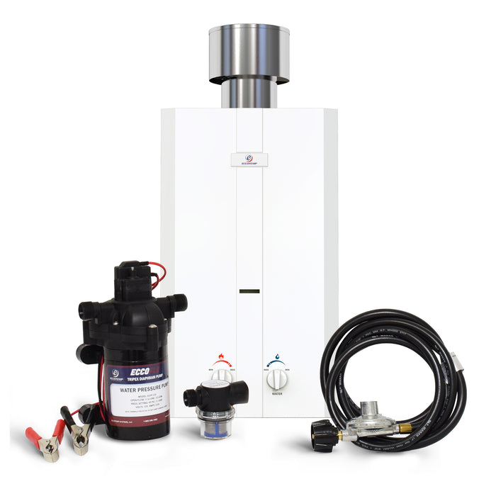 Eccotemp L10-PS L10 Portable Outdoor Tankless Water Heater w/ EccoFlo Diaphragm 12V Pump and Strainer
