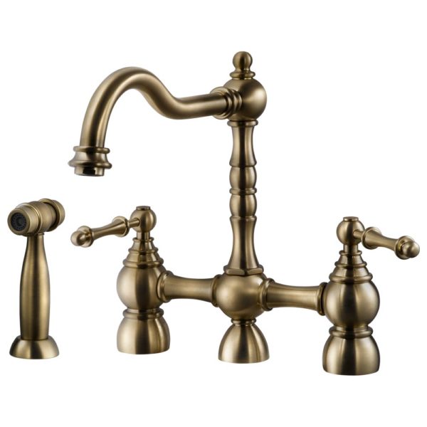 Hamat - NOBS-4000 AB - Two Handle Bridge Faucet with Side Spray in Antique Brass