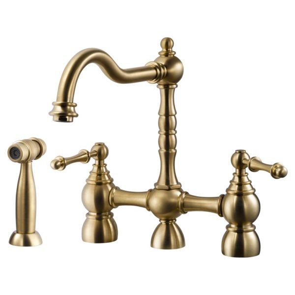 Hamat - NOBS-4000 BB - Two Handle Bridge Faucet with Side Spray in Brushed Brass