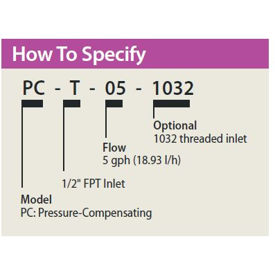 Rain Bird - PC051032 - Pressure-Compensating Module - 10/32 Thread Inlet, 5.0 GPH, Light Brown