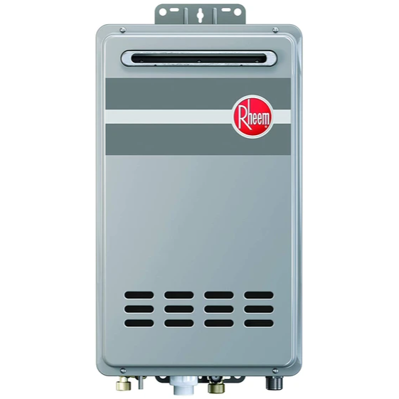 Calentador de agua sin tanque Rheem de eficiencia media, 8,4 GPM, a gas natural para exteriores, habilitado con EcoNet