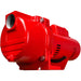 A red self priming sprinkler pump with a cast iron casing.
