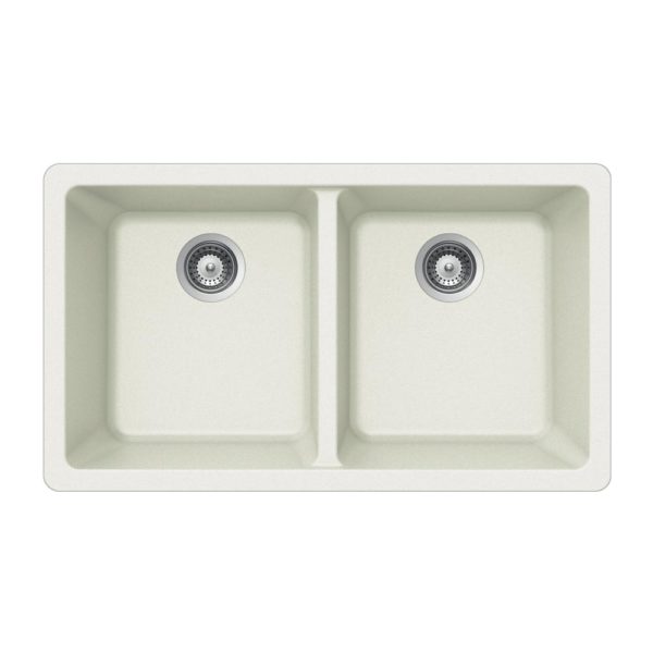 Hamat - SIO-3319DU-WH - Granite Undermount 50/50 Double Bowl Kitchen Sink, White