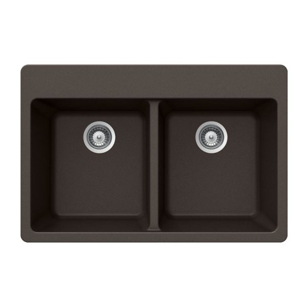 Hamat - SIO-3322DT-MO - Granite Topmount 50/50 Double Bowl Kitchen Sink, Mocha