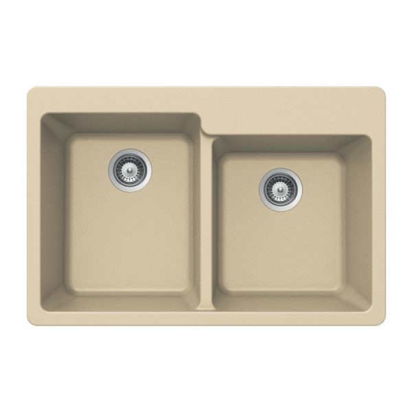 Hamat - SIO-3322DTR-SD - Granite Topmount 60/40 Double Bowl Kitchen Sink, Sand