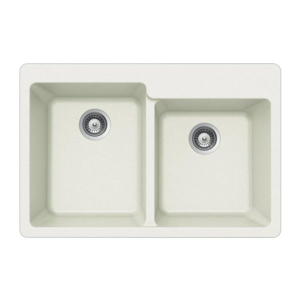 Hamat - SIO-3322DTR-WH - Granite Topmount 60/40 Double Bowl Kitchen Sink, White