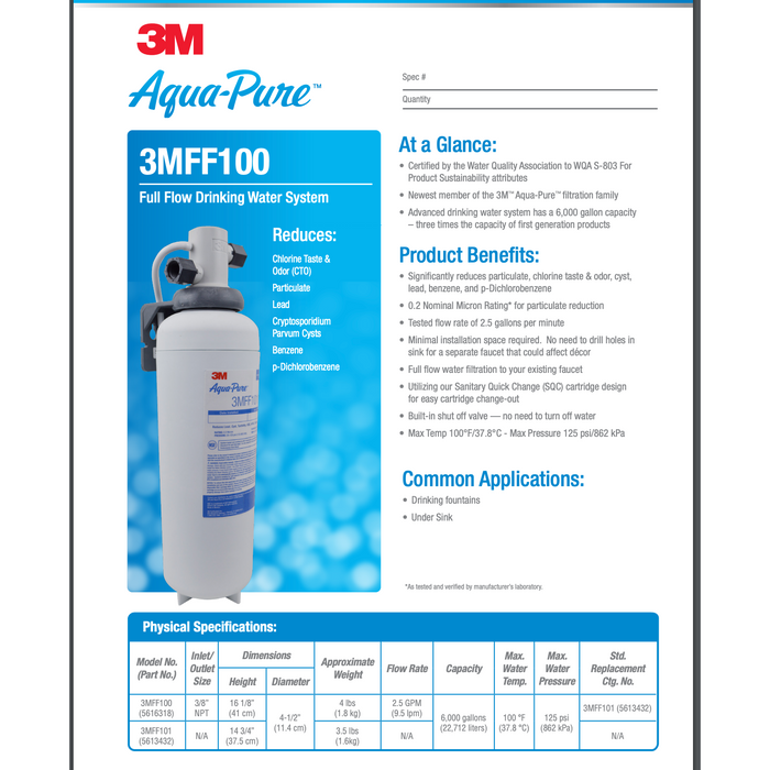3M™ - 3MFF100 - Under Sink Full Flow Water Filter System 3MFF100, 5616318