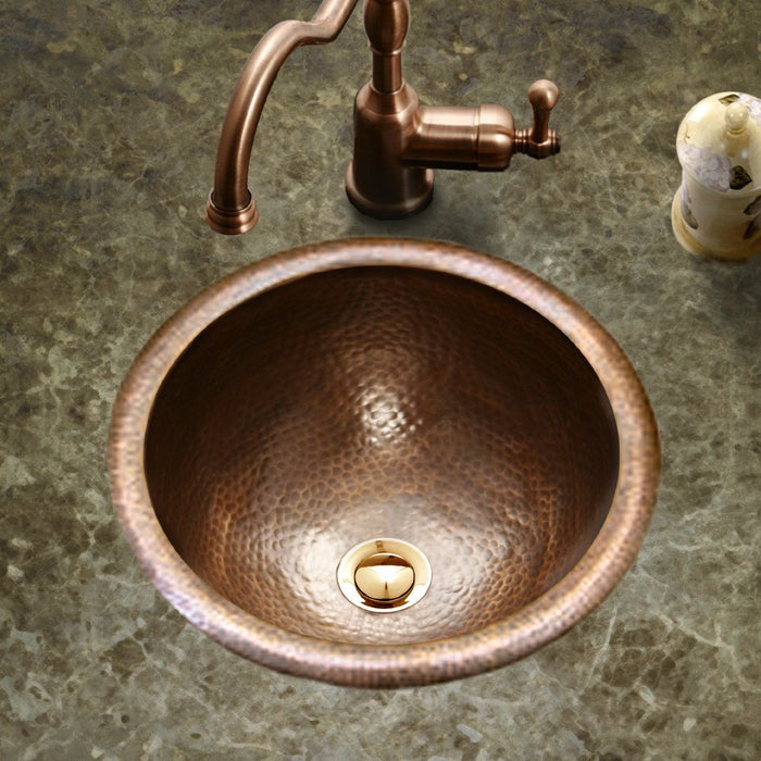 Houzer - Houzer HW-BAB1RS Hammerwerks Series Baby Round Topmount Copper Lavatory Sink, Antique Copper -  - Bathroom Sink - Topmount  - Big Frog Supply - 2