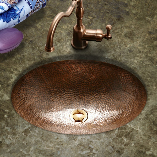 Houzer - Houzer HW-EL1EF Hammerwerks Series Ellipse Undermount Copper Lavatory Sink, Antique Copper -  - Bathroom Sink - Undermount  - Big Frog Supply - 2