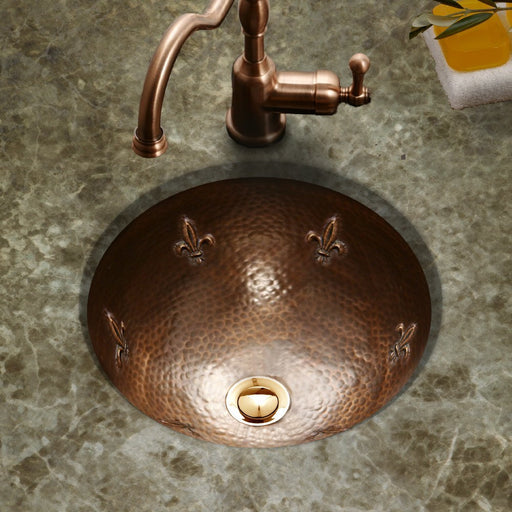 Houzer - Houzer HW-FAM1RF Hammerwerks Series Fleur Di Lis Undermount Copper Lavatory Sink, Antique Copper -  - Bathroom Sink - Undermount  - Big Frog Supply - 2