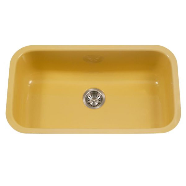 Hamat - CER-3118S-LE - Enamel Steel Undermount Large Single Bowl Kitchen Sink, Lemon 