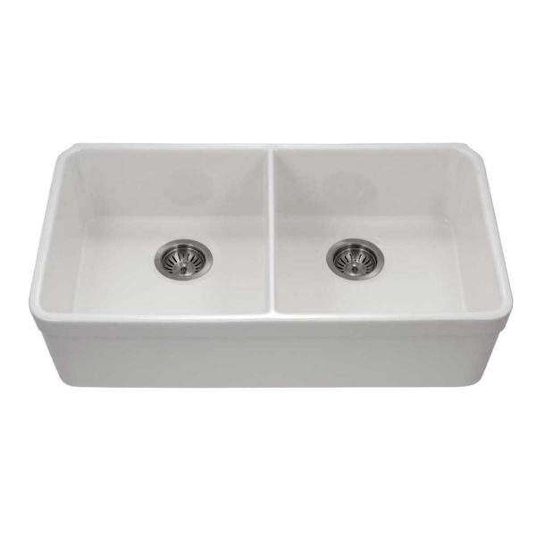 Hamat - CHE-3318DHU-WH - Undermount Fireclay Double Bowl Kitchen Sink, White