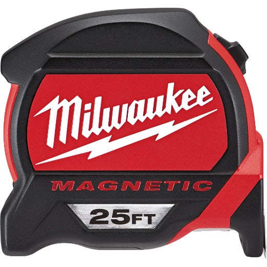 Milwaukee Tools Cinta métrica magnética compacta de hoja ancha de 25 pies