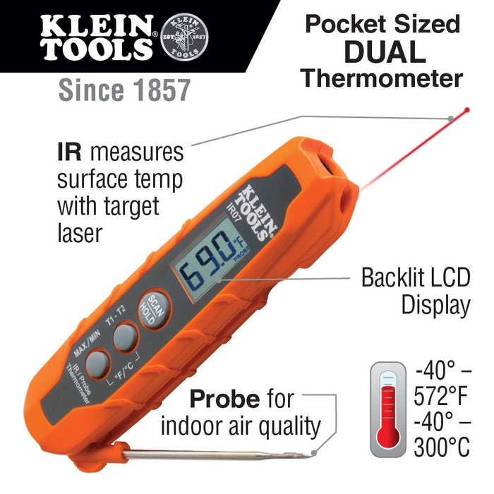 Termómetro de sonda/IR dual IR07 de Klein Tools 