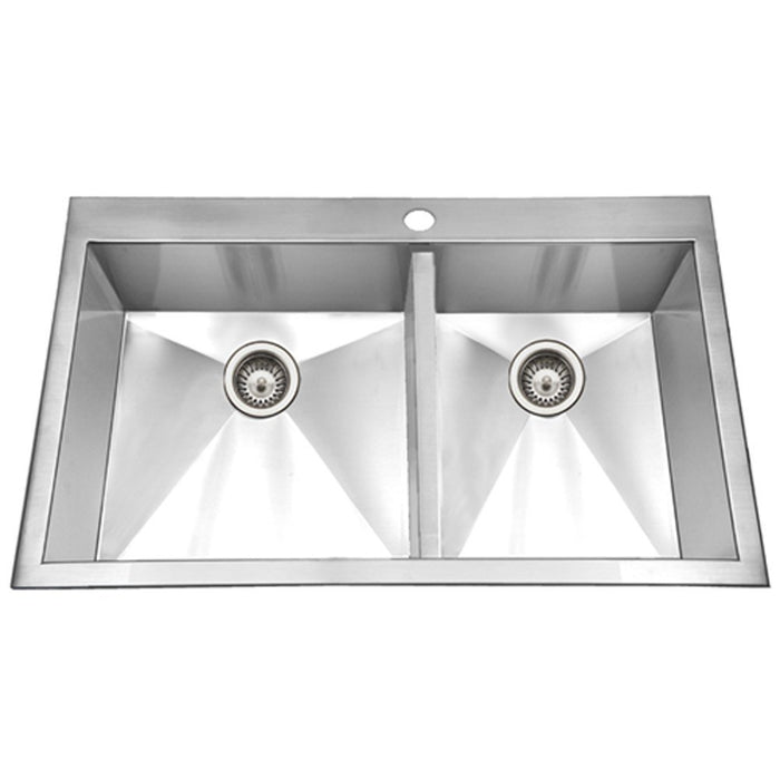 Houzer - Houzer BCD-3322 Bellus Series Zero Radius Topmount Stainless Steel 1-Hole 50/50 Double Bowl Kitchen Sink - Default Title - Kitchen Sink - Topmount  - Big Frog Supply - 1