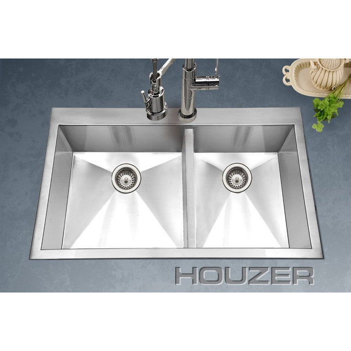 Houzer - Houzer BCD-3322 Bellus Series Zero Radius Topmount Stainless Steel 1-Hole 50/50 Double Bowl Kitchen Sink -  - Kitchen Sink - Topmount  - Big Frog Supply - 2