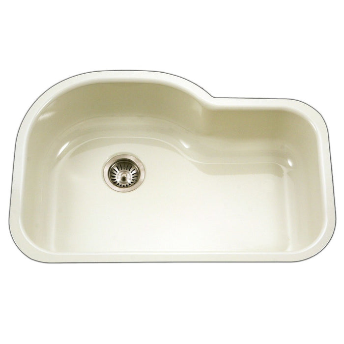 Houzer - Houzer PCH-3700 Porcela Series Porcelain Enamel Steel Undermount Offset Single Bowl Kitchen Sink - Biscuit - Kitchen Sink - Undermount  - Big Frog Supply - 3