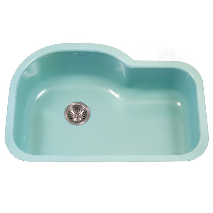 Houzer - Houzer PCH-3700 Porcela Series Porcelain Enamel Steel Undermount Offset Single Bowl Kitchen Sink - Mint - Kitchen Sink - Undermount  - Big Frog Supply - 7