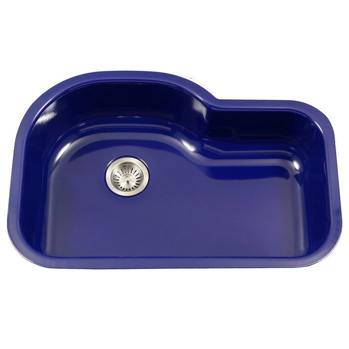 Houzer - Houzer PCH-3700 Porcela Series Porcelain Enamel Steel Undermount Offset Single Bowl Kitchen Sink - Navy Blue - Kitchen Sink - Undermount  - Big Frog Supply - 8