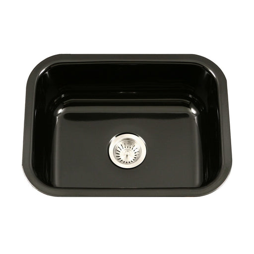 Houzer - Houzer PCS-2500 Porcela Series Porcelain Enamel Steel Undermount Single Bowl Kitchen Sink - Black - Kitchen Sink - Undermount  - Big Frog Supply - 1