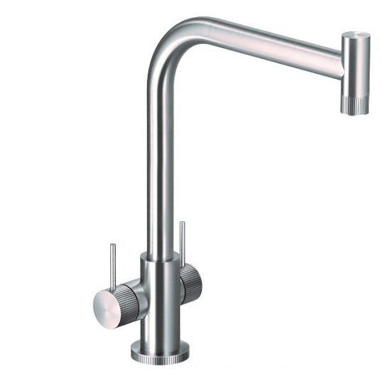 Hamat - KNDH-1000 BSS - Contemprary Dual Handle Kitchen Faucet in Brushed Stainless Steel, less sidepsray