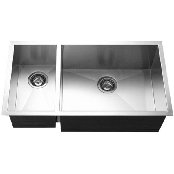 Hamat - PRI-3318DL - Undermount Stainless Steel 70/30 Double Bowl Kitchen Sink, Prep bowl left
