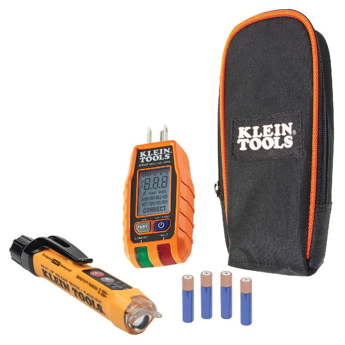 Kit de prueba eléctrica de receptáculo GFCI y voltaje sin contacto premium RT250KIT de Klein Tools 